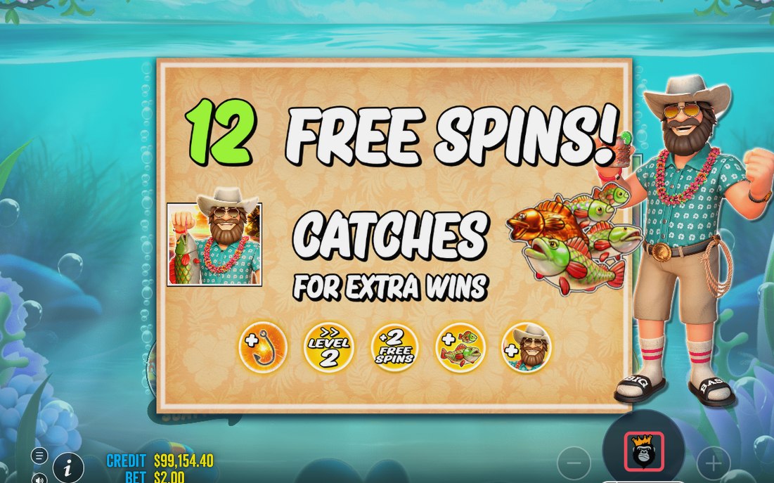 WILD-fiskaren samlar fiskvärden från skärmen i Free Spins