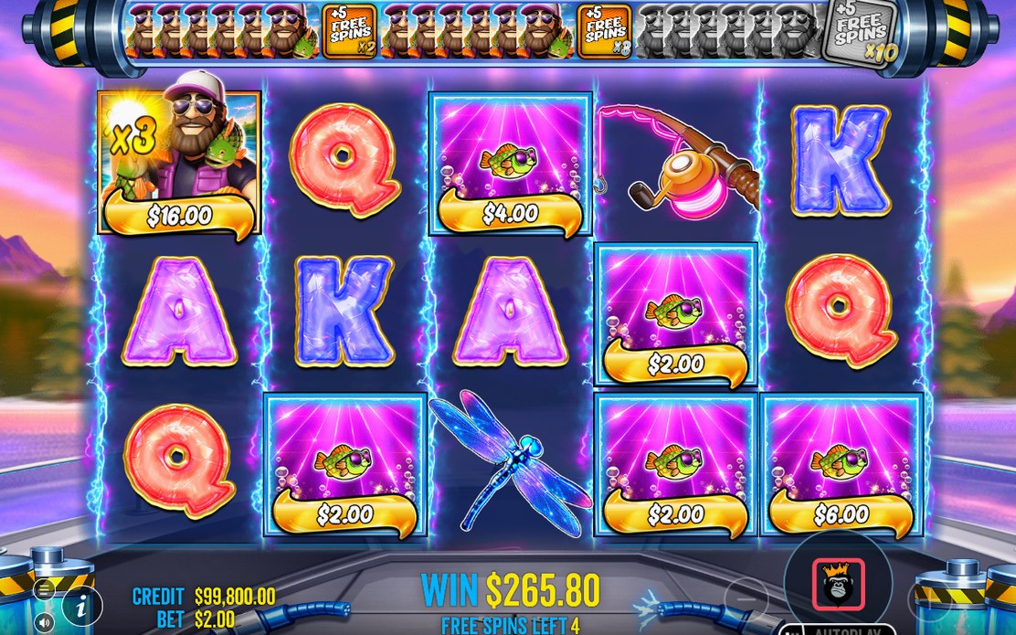 Free spins-läget med Fisherman Wild på hjulen
